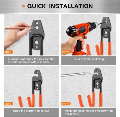 Hose Hanger Wall Mount 2 Pack,Heavy Duty Hose Holder with Screws Metal Hose Hangers for Outside,Hose Rack Suitable for Garage,Garden and Yard,Black