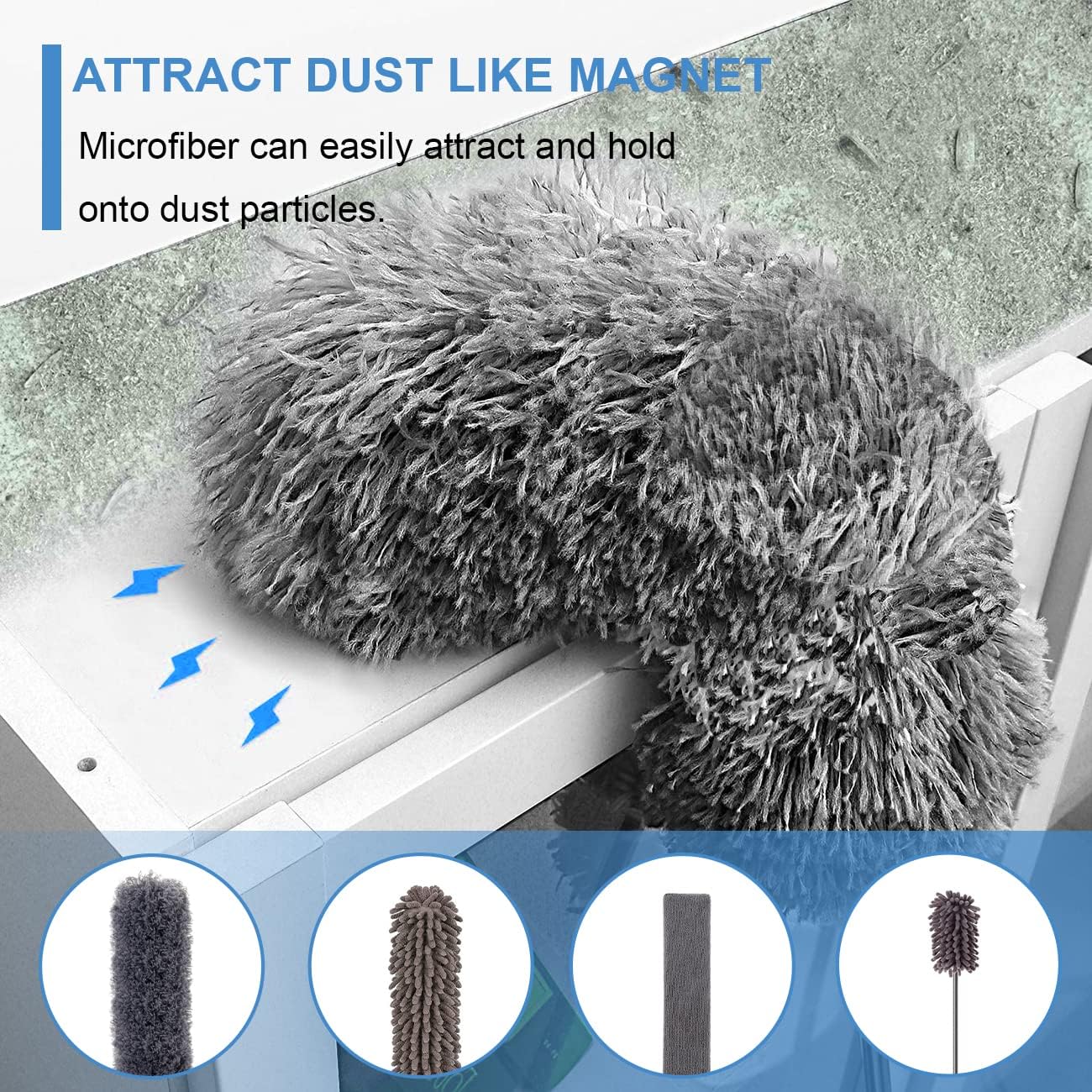 Microfiber Duster Kit for High Ceiling (6pcs), Extendable Dusters for Cleaning with 100" Extension Pole, Long Feather Duster for Fan/Car, House Cleaning Tool Kit by OOSOFITT