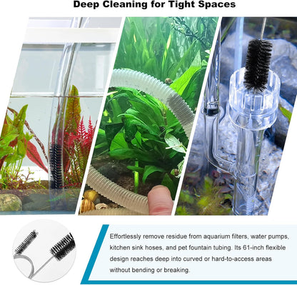 2-Pack Flexible Dual-Ended Aquarium & Kitchen Tube Brush – Stainless Steel Core with Durable Black Plastic, 61-Inch Long Cleaning Tool for Hoses, Pumps, and Narrow Pipes（Black）