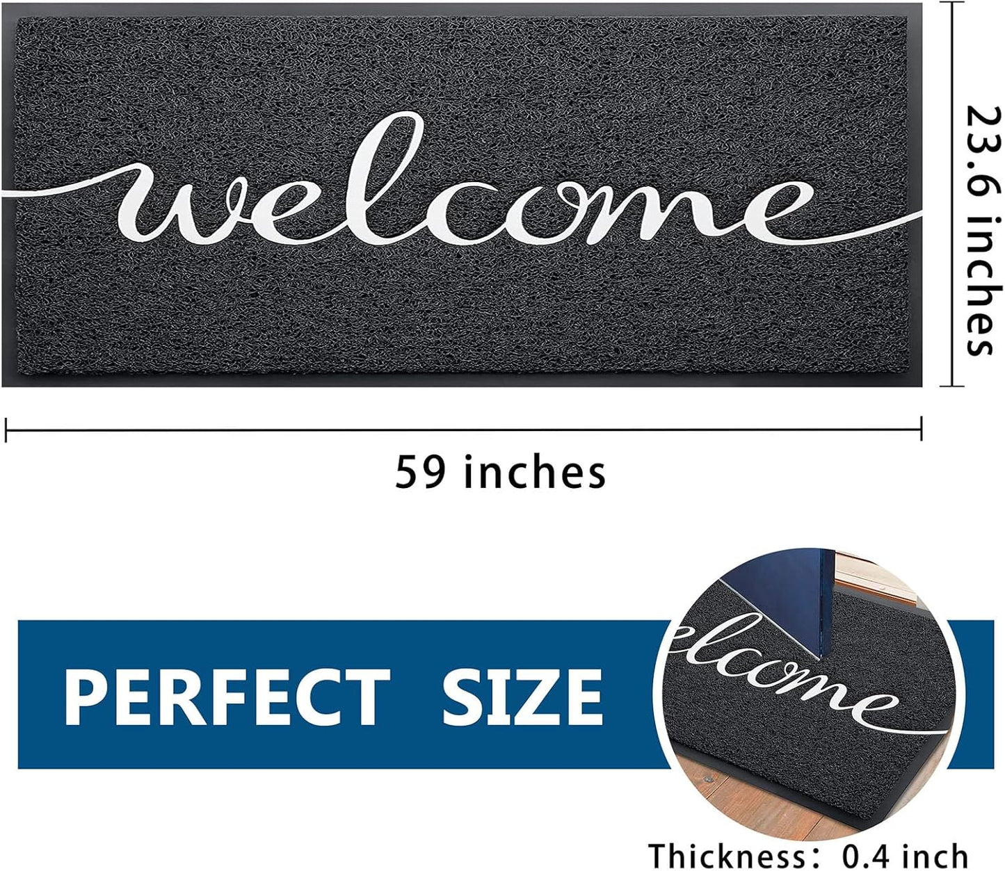 EARTHALL Door Mat Outside Inside Home Doormat, 30"x17.5", Durable Floor Mat Non Slip Mat Ultra Absorb Mud Easy Clean Front Doormat for Garage, Entryway, Patio, High Traffic Areas, Black