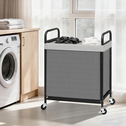STORAGE MANIAC Rolling Laundry Hamper with Wheels 3-Section Laundry Sorter Rolling Laundrys Basket on Wheels with Removable Bag Clothes Hamper Laundrys Organizer Cart Bathroom Bedroom 120L Beige