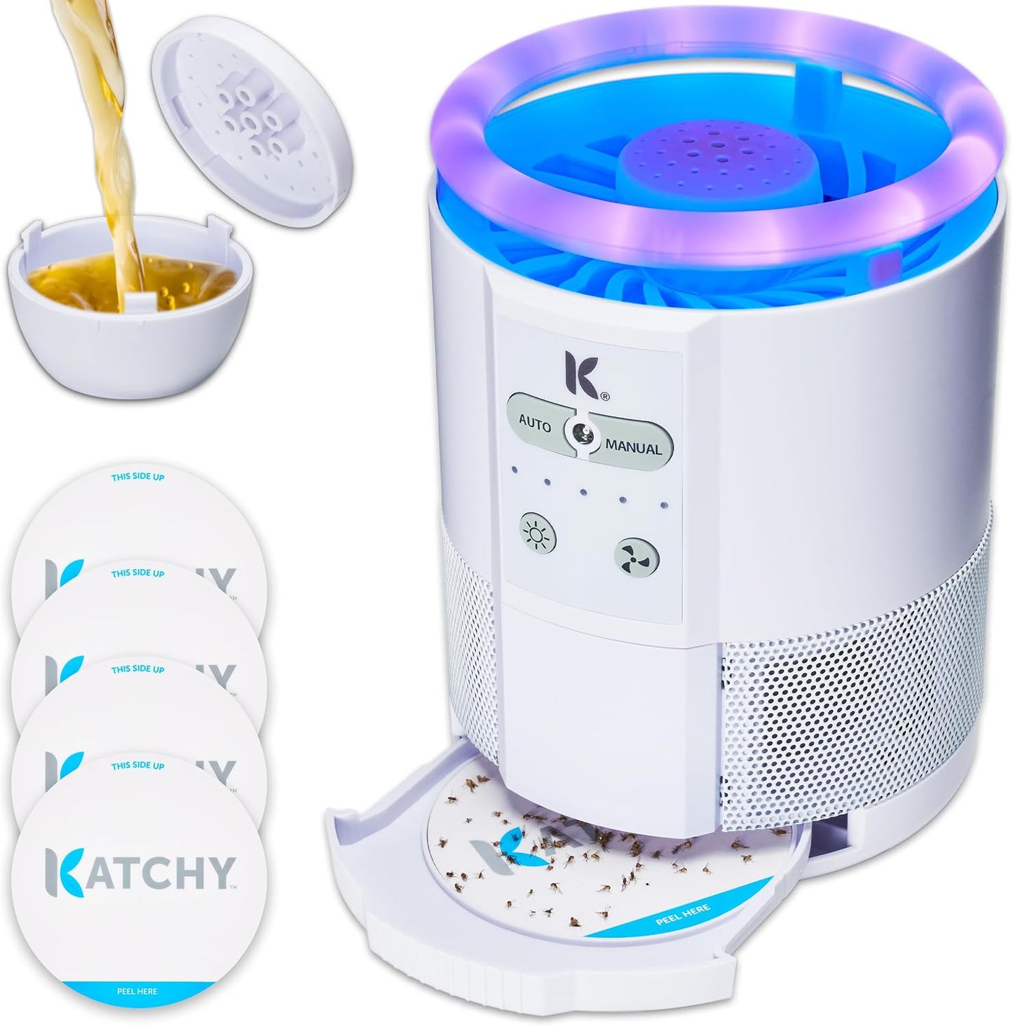 The Original Katchy Indoor Insect Trap - Fan Powered with UV Light - Fruit Fly Traps for Indoors - for Fruit Flies, Gnats, Mosquitoes, Moths (Black)