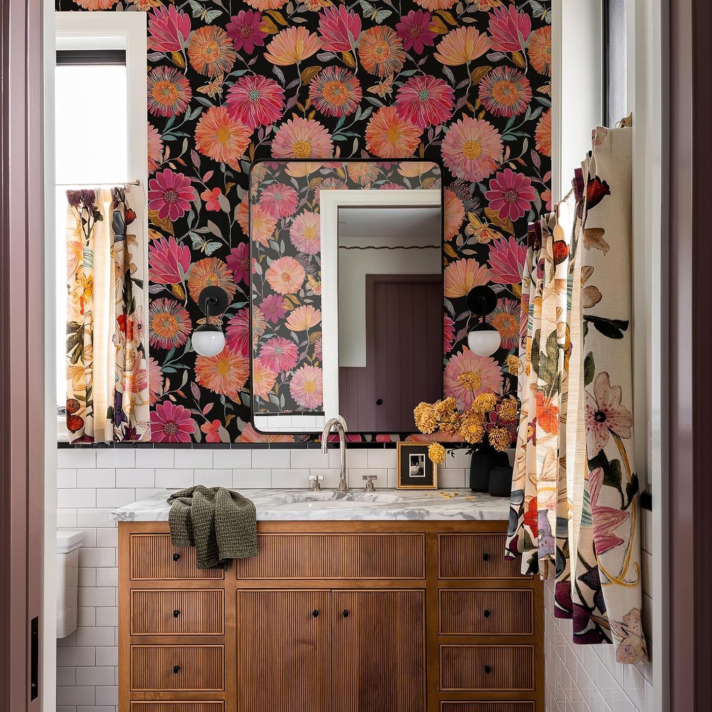Simon&Siff Floral Wallpaper Peel and Stick Boho Contact Paper Removable Self Adhesive Waterproof Wall Paper for Cabinets Bedroom Decorative 17.3" x 120"