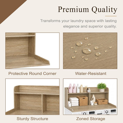 Royxen Laundry Countertop with 20" Shelf Universal Fit, Washer and Dryer Countertop with Storage Space, Laundry Room Storage (Walnut)