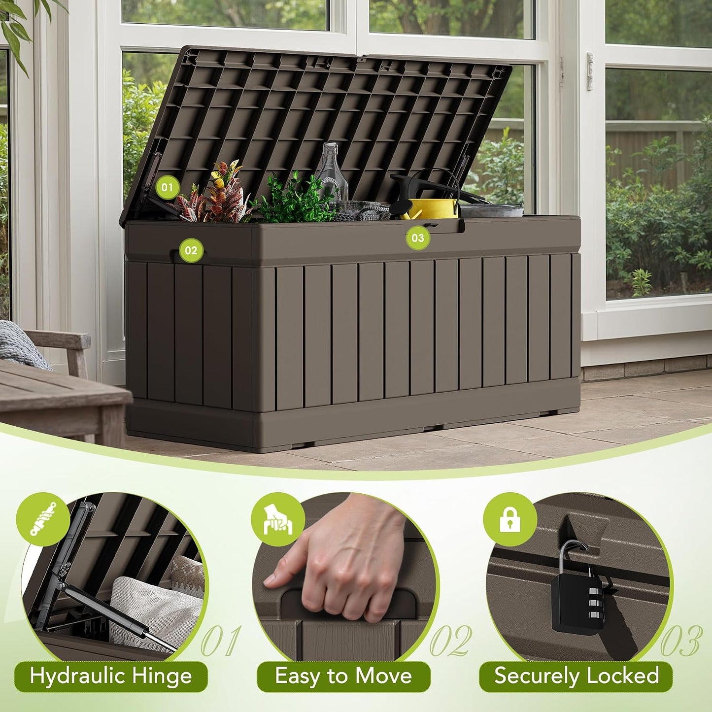 Devoko 30 Gallon Resin Deck Box Waterproof Outdoor Storage Box for Patio Furniture Pool Accessories Indoor Storage for Cushion Garden Tools (30 Gallon, Black)
