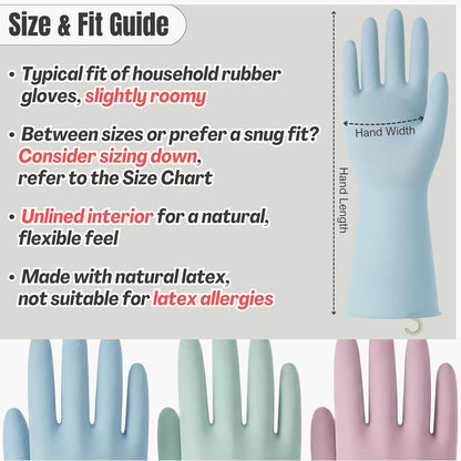 IMARU 3 Pairs Dishwashing Gloves with Hanging Hooks - Reusable Rubber Cleaning Gloves for Household & Kitchen & Gardening, Non-Slip & Waterproof & Durable (Medium)