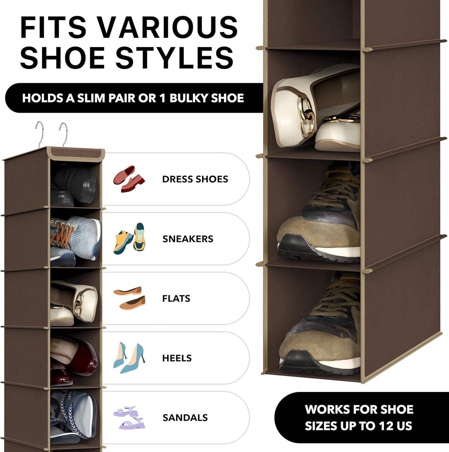 Simple Houseware 10 Shelves Hanging Shoes Organizer Holder for Closet, Grey