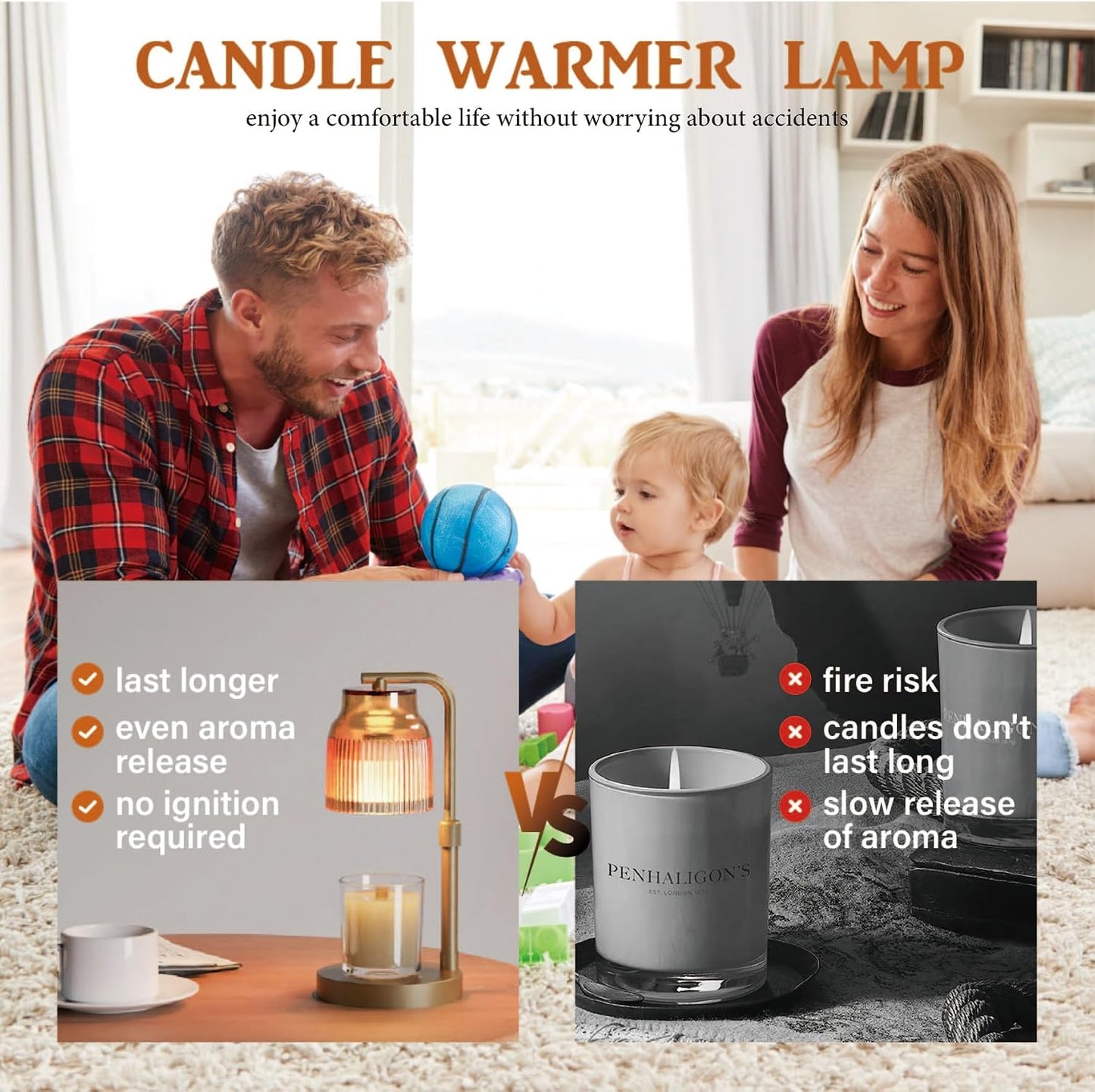 Candle Warmer Lamp with Timer Dimmer,Adjustable Height with 2 Bulbs,Birthday Gifts for Women,for Jar Candles Home Decor,Gold