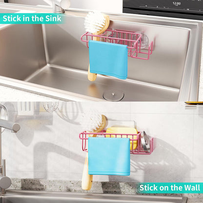 HapiRm 4 in 1 Sink Caddy Sponge Holder, SUS304 Stainless Steel Kitchen Brush Holder and Dish Cloth Hanger, Kitchen Organizers and Storage Essentials - Silver