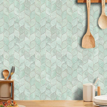 Tilingview 10-Sheet Peel and Stick Backsplash Tile for Kitchen, Self-Adhesive Mosaic Glossy Leaf Stick on Wall Tile with Gaps (Leaf Beige)