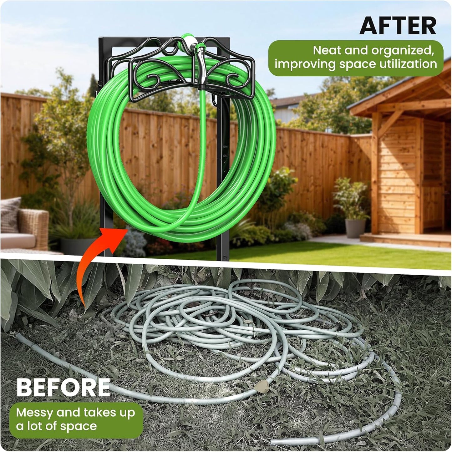 Keten Garden Hose Holder, Detachable Metal Water Hose Holder Stand, Heavy Duty Freestanding Garden Hose Reel Rack and Hose Storage Organizer for Outside Yard