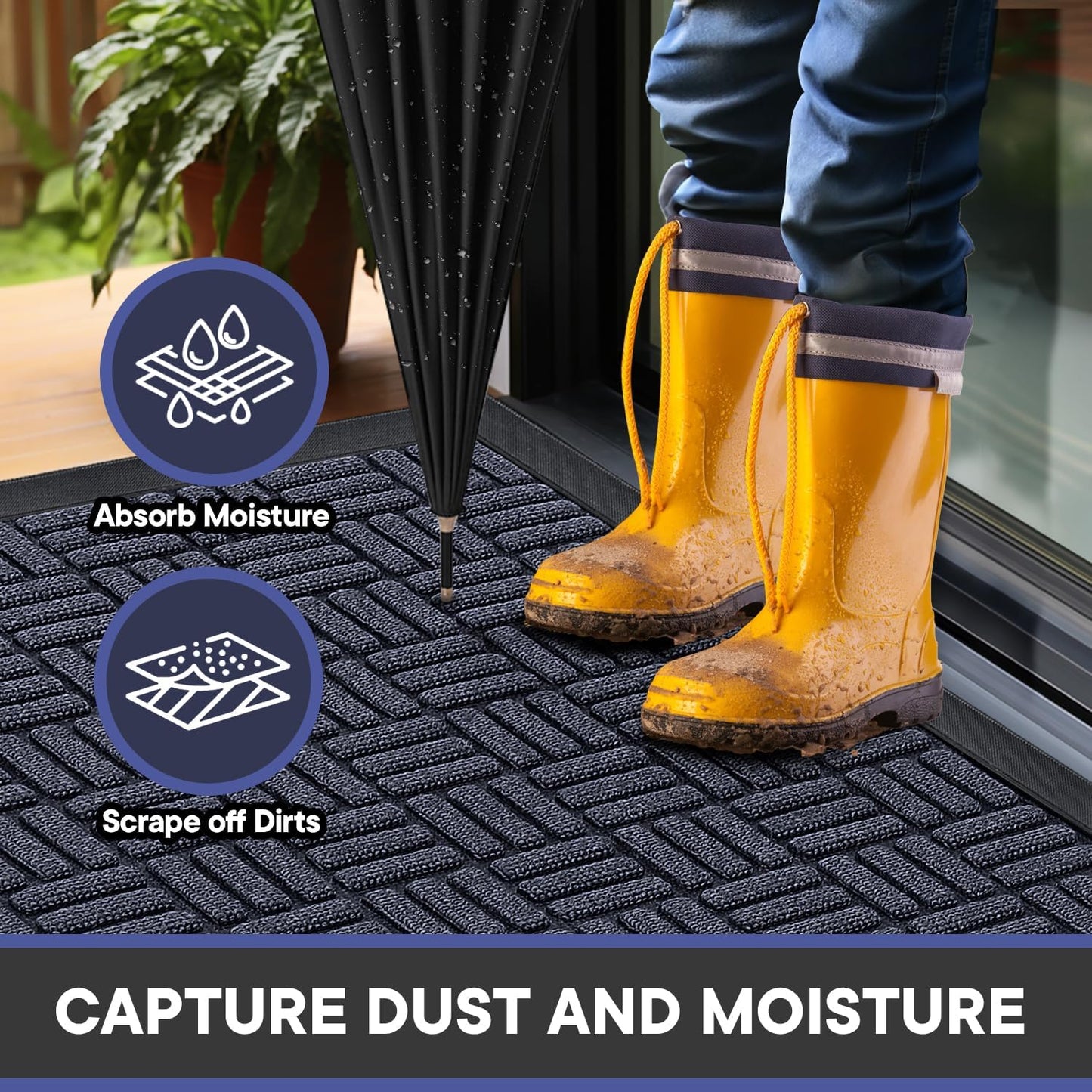 Mibao Front Door Mat, Heavy Duty Durable Welcome Mat for Outdoor Indoor, Dirt Trapper Waterproof Super Absorbent Door Mat for Entryway Outside Patio Porch, 29.5" x 17", Grey