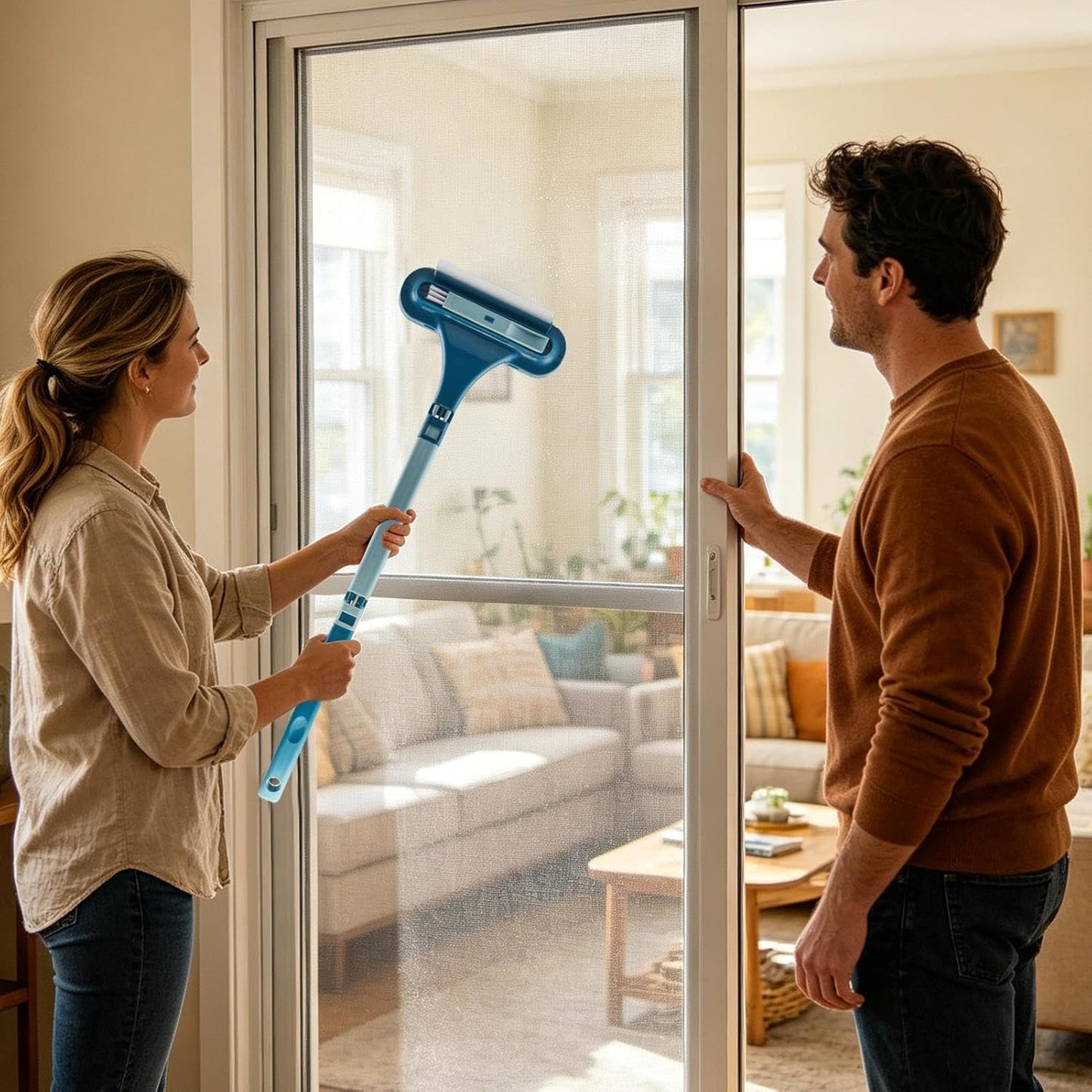 Window Screen Cleaning Brush - Long-Handled, Double-Sided Mesh Screen Cleaner | Detachable Window Cleaner Tool for Home Car Door Bathroom Cupboard Wardrobe
