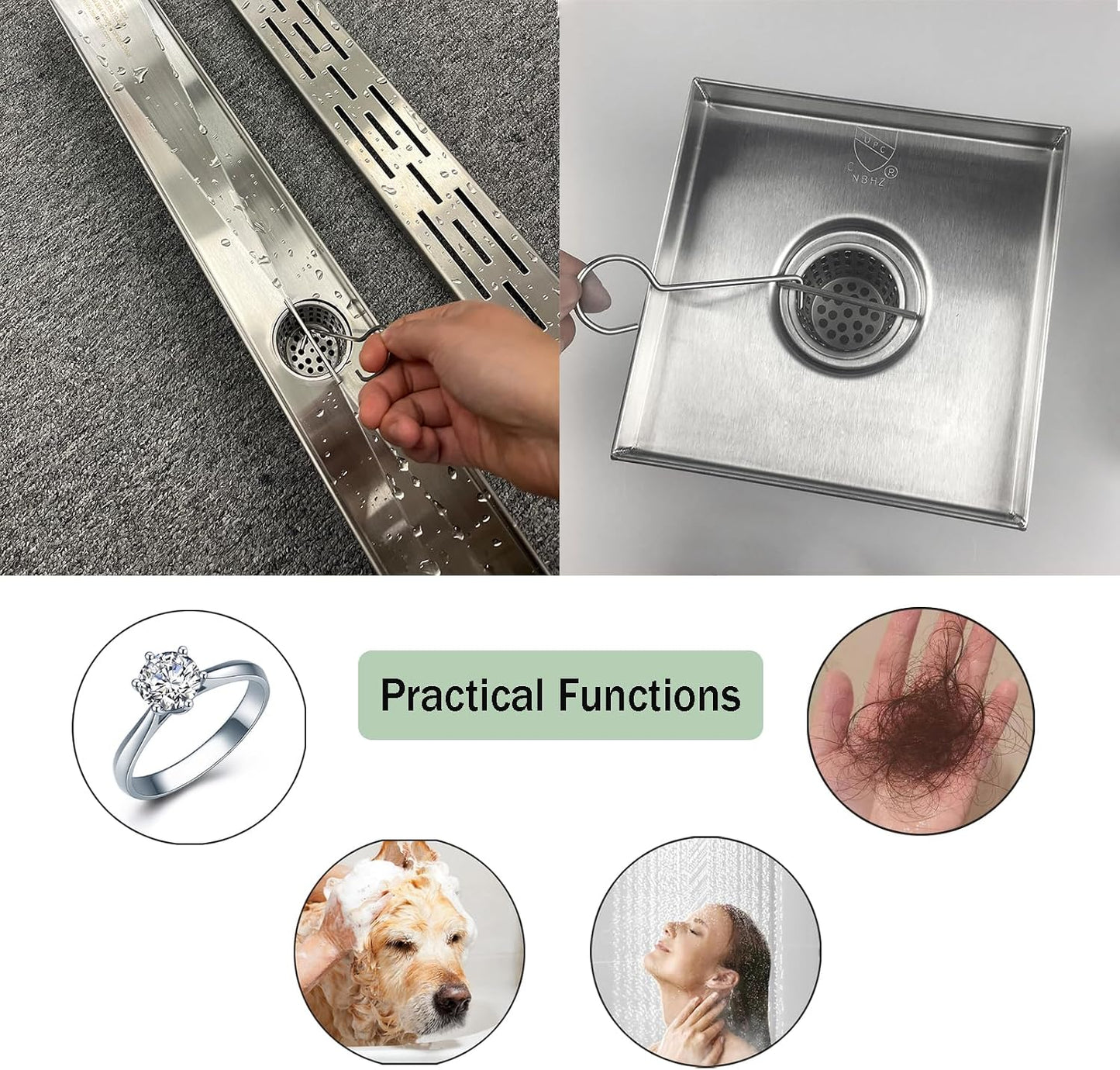 Neodrain Shower Drain Hair Catcher – Stainless Steel Hair & Debris Strainer with Lifting Hook, Hair Trap Filter Basket for Bathroom Drains, Reusable Hair Strainer for Clog-Free Drains