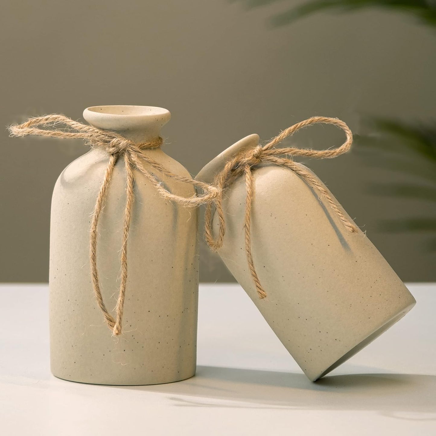 White Ceramic vases Home Decor 2pcs Small vase Set Boho vase Modern Farmhouse Decor (White)