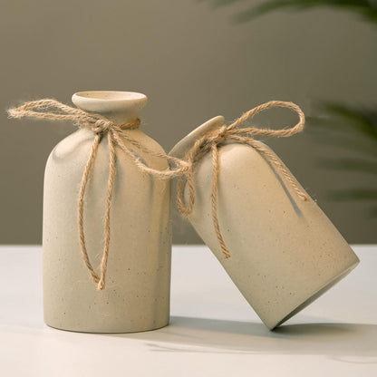 White Ceramic vases Home Decor 2pcs Small vase Set Boho vase Modern Farmhouse Decor (White)