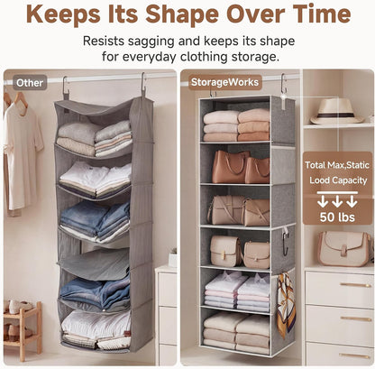StorageWorks 6-Shelf Closet Organizers, Two 3-Shelf Separable Hanging Shelves for Closet, 12 1⁄2" D x 12 1⁄2" W x 47 ¼" H, Mixing of Beige, White & Ivory