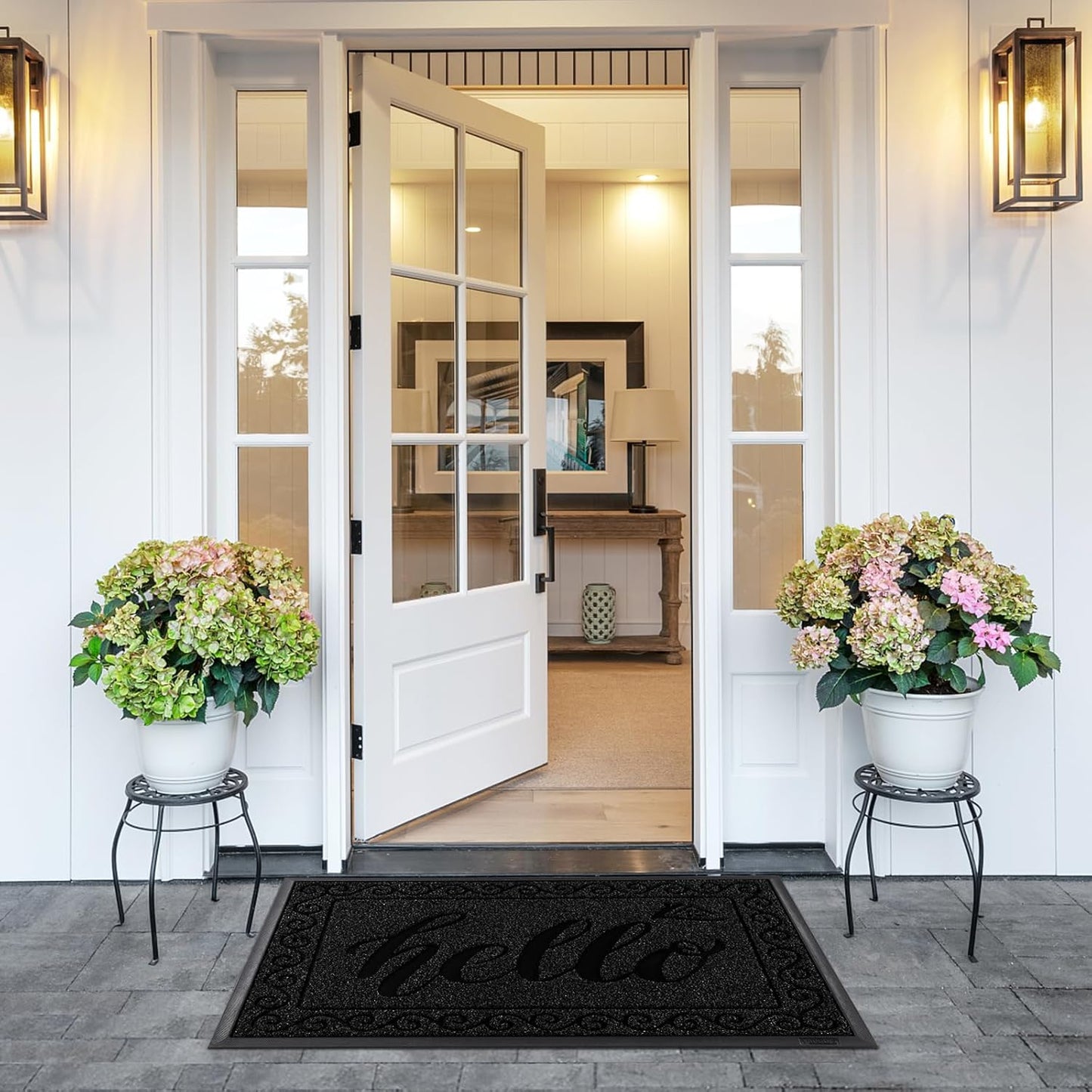 Yimobra Welcome Mat, Heavy Duty Sturdy Door Mats for Home Entrance Outdoor Indoor, Front Doormat for Outside Patio Floor Entry Porch Garage Office, Waterproof, Low Profile, 29.5x17, Black Grey