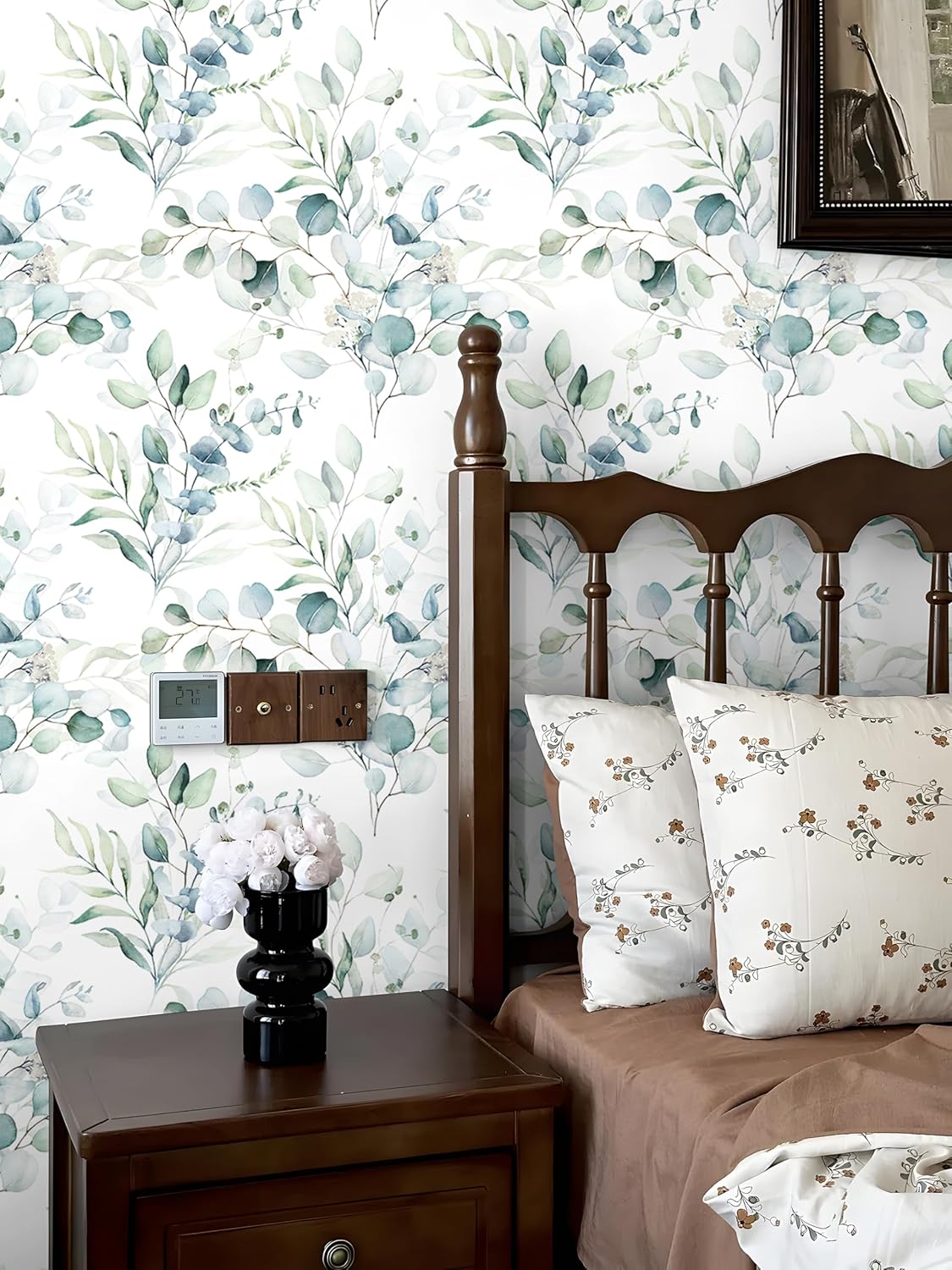 Floralplus Peel and Stick Wallpaper Boho Leaf Removable Wallpaper for Bathroom Renter Leaf Contact Paper for Locker Shelf Liner Vinyl Adhesive Wallpapers Wall Mural Decor 17.5 in x 118 in