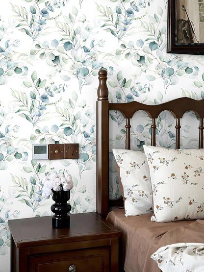 Floralplus Peel and Stick Wallpaper Boho Leaf Removable Wallpaper for Bathroom Renter Leaf Contact Paper for Locker Shelf Liner Vinyl Adhesive Wallpapers Wall Mural Decor 17.5 in x 118 in