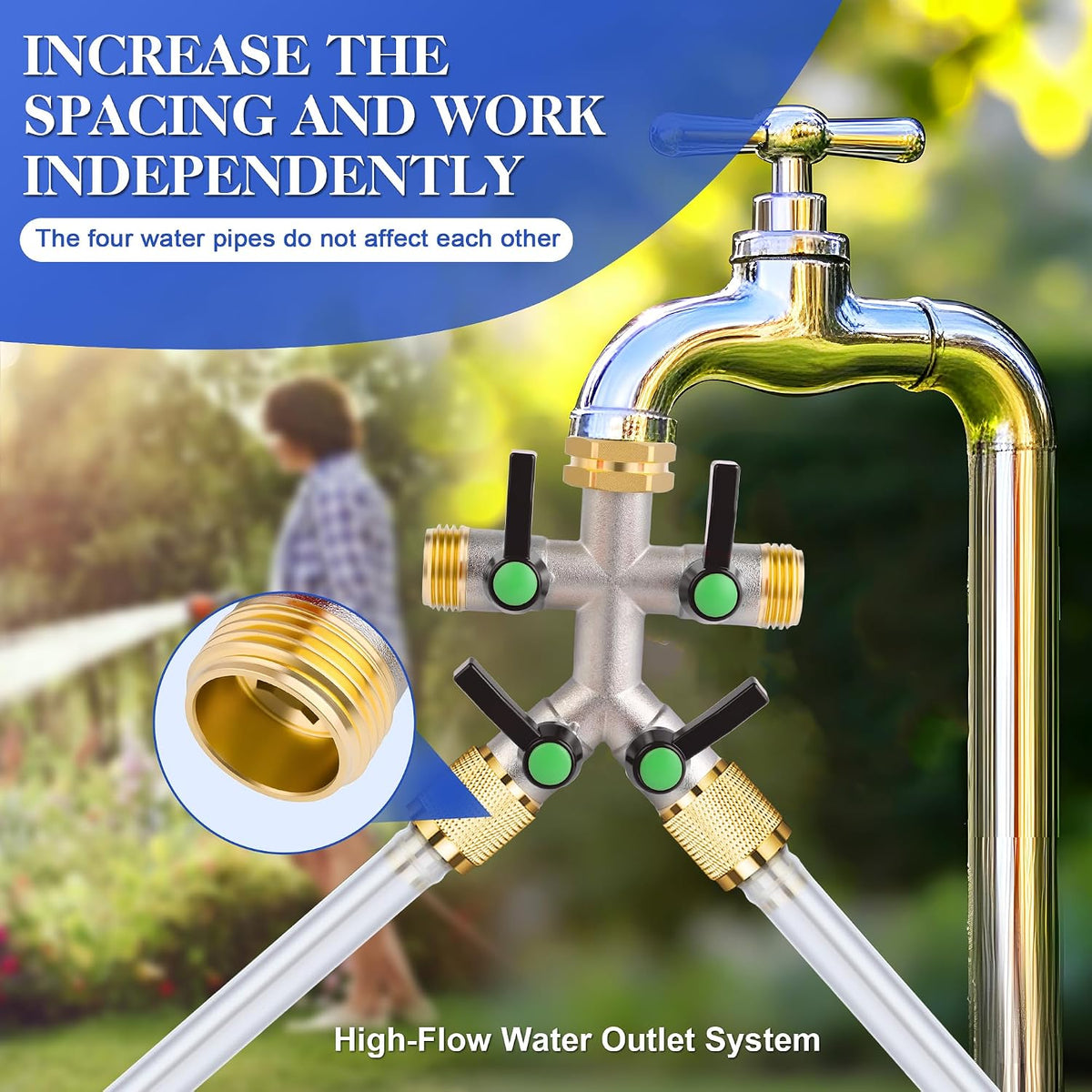 EJW Hose Splitter, 2 Way Hose Splitter, Garden Hose Splitters,Faucet Splitters, Outdoor Faucet Splitter, 2 Way Hose Connector,Brass Splitter, 3/4” GHT Threads.