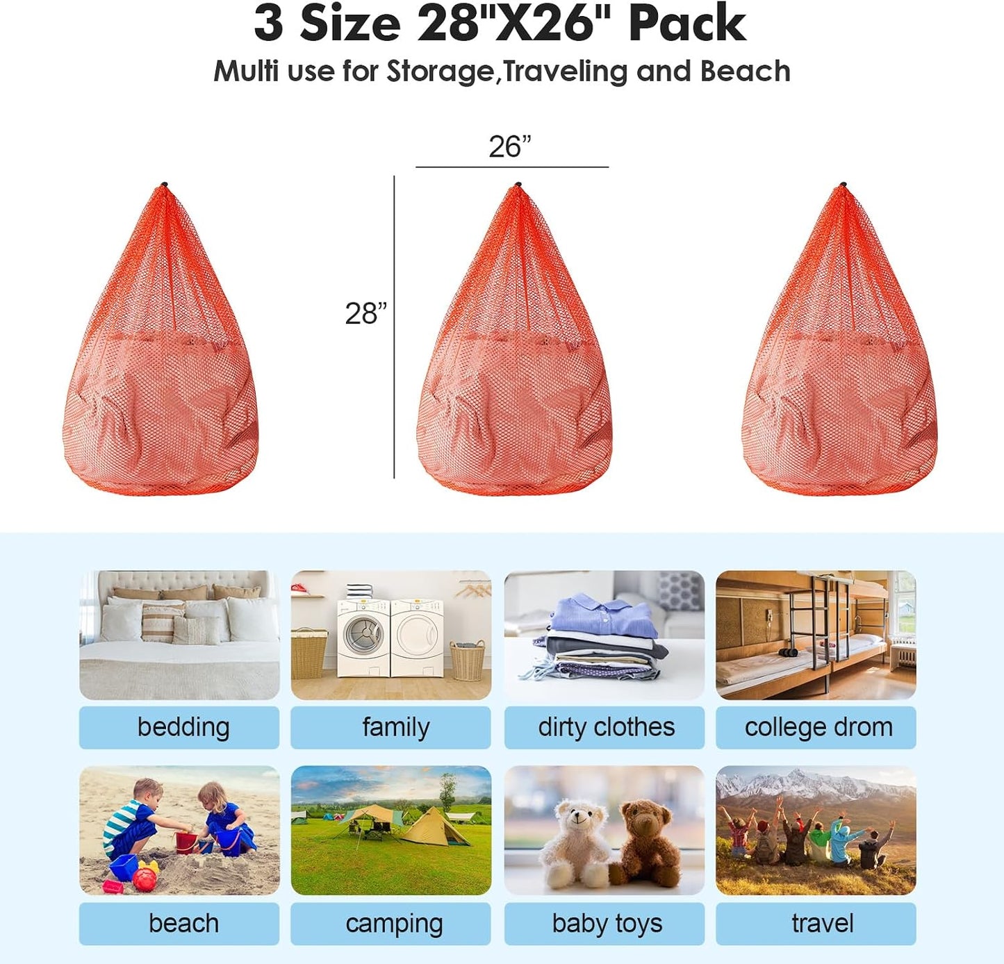 3 Pack XXL Mesh Laundry Bags for Delicates, Extra Large Laundry Wash Bags for Clothes,Bed Linen,Toys with Drawstring Closure Sturdy(3 XXLarge 28 x 26 Inches)