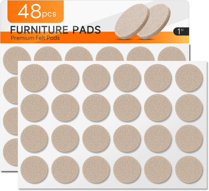 48 PCS Felt Furniture Pads, 1-inch Round Black Chair Felt Pads, Felt Pads for Furniture Feet to Protect The Floor from Scratches,Reduce Noise (Black)