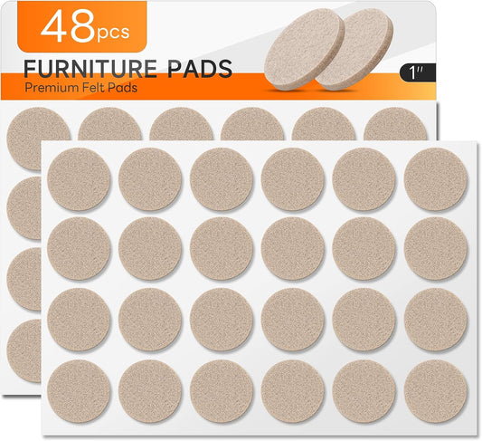 48 PCS Felt Furniture Pads, 1-inch Round Black Chair Felt Pads, Felt Pads for Furniture Feet to Protect The Floor from Scratches,Reduce Noise (Black)