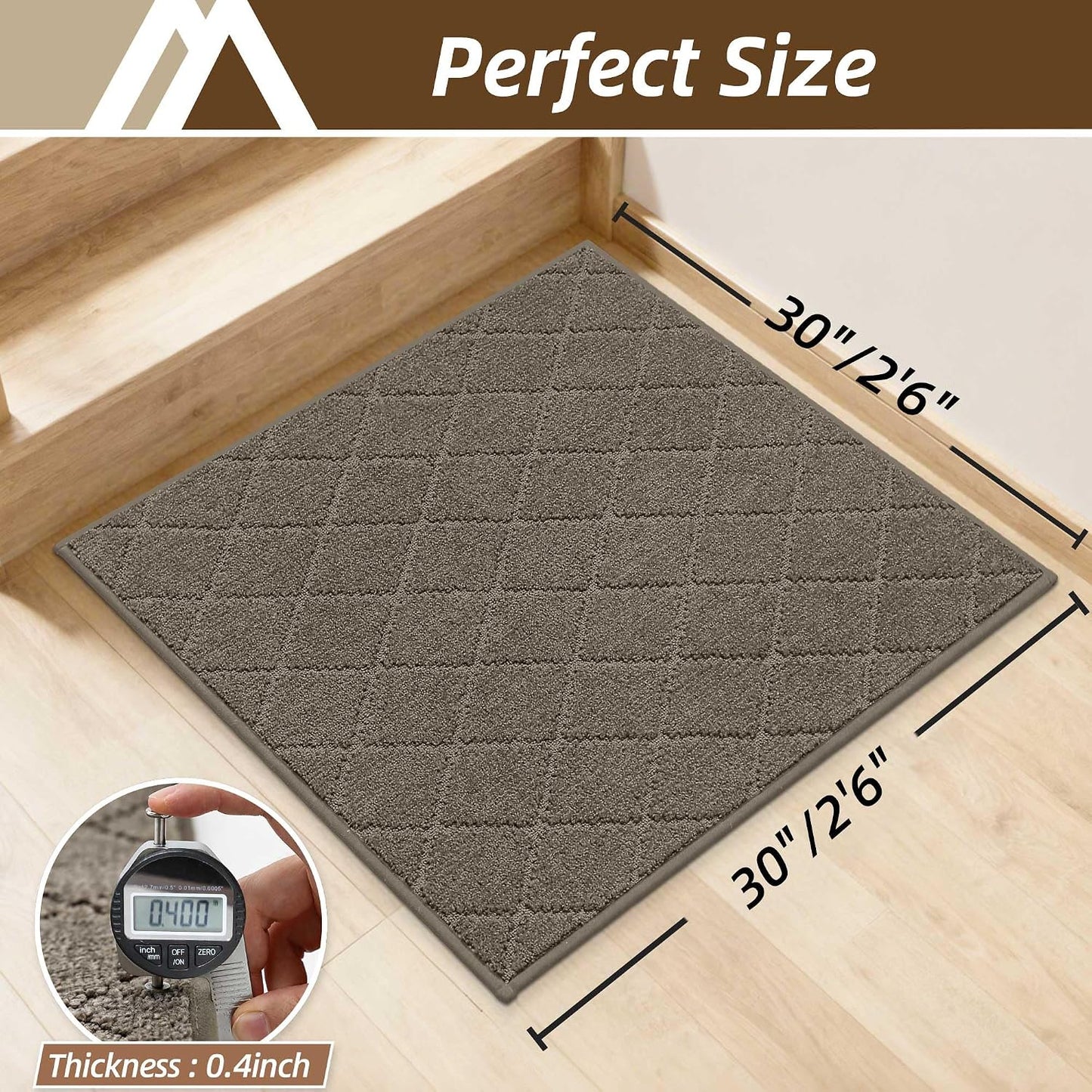 COSY HOMEER Edging Stair Treads Non-Slip Carpet Mat 28inX9in Indoor Stair Runners for Wooden Steps, Edging Stair Rugs for Kids and Dogs, 100% Polyester TPE Backing(4pc, Beige)