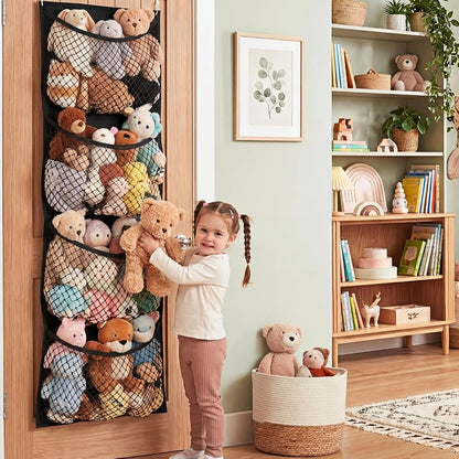 Ofiray-home Cotton Over The Door Stuffed Animal Storage | Toy Organizer for Storage Plush Toys, Stuffed Animal Holder with 4 Large Pockets, Hanging Door Organizer for Nursery