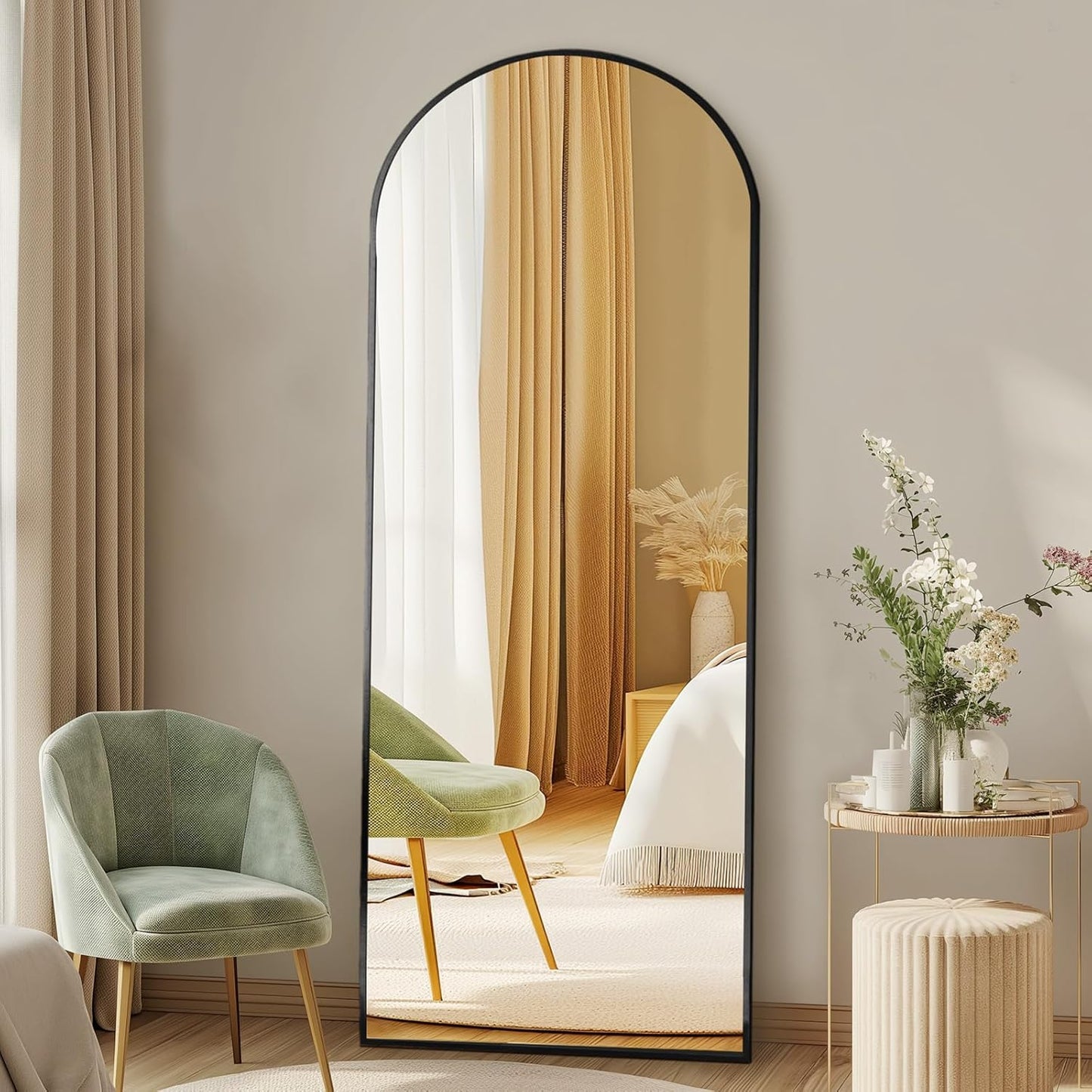 DUMOS 64"x21" Arched Full Length Floor Mirror, Full Body Mirror with Stand, Shatterproof Tempered Glass, Modern Aluminum Alloy Frame, Free Standing or Leaning for Home Decor, Gold
