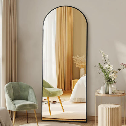DUMOS 64"x21" Arched Full Length Floor Mirror, Full Body Mirror with Stand, Shatterproof Tempered Glass, Modern Aluminum Alloy Frame, Free Standing or Leaning for Home Decor, Gold