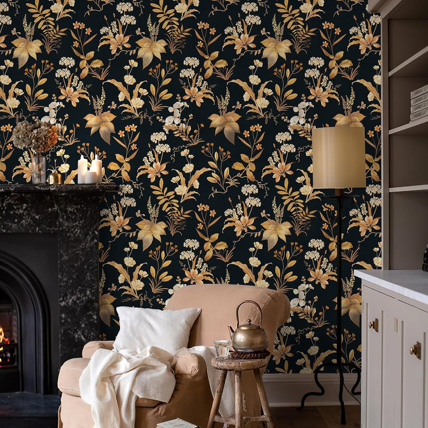Simon&Siff Vintage Wallpaper Peel and Stick Beige Floral Contact Paper Wildflowers Botanical Wall Paper Removable Renter Friendly Wallpaper 17.3in x 9.8ft