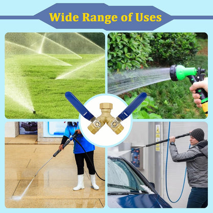 Garden Hose Splitter 2 Way Heavy Duty Brass with 304 Stainless Steel Elevated Handle Full Flow Water Hose Connector, Y Valve 3/4 Inch GHT Thread