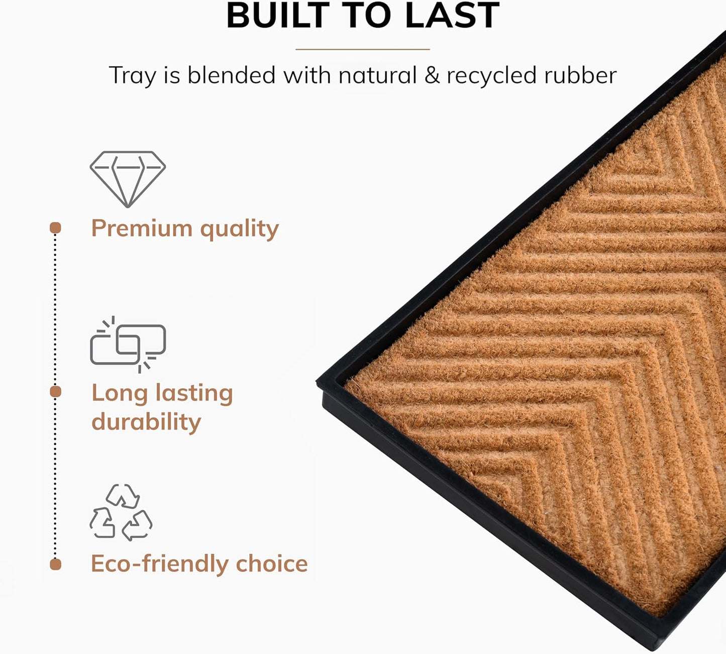 Anji Mountain Heavy Duty Waterproof Rubber Shoe Storage Mat Organizer/Boot Storage Tray Multi Use for Entryway with Coir, Tan Insert, Fits 4 Pair (46.5" Wide)