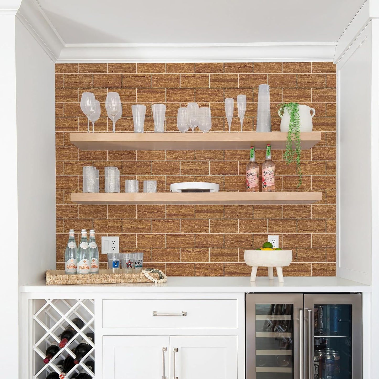 Vamos Tile 100-Piece Glossy Dolomite White Peel and Stick Backsplash Tile,3''x6'' PVC Subway Tile with White Grout, Stick on Backsplash for Kitchen/Bathroom/Fireplace