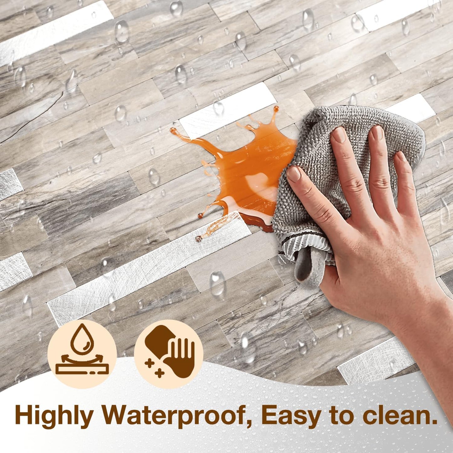 Peel and Stick Backsplash Tile Waterproof Removable PVC Wall Sticker 3D Faux Stone Marble Brick White Accent Panels (White Marble - Metal Silver, 20 Tiles - 9 sq. ft. (0.84 M²))