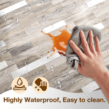 Peel and Stick Backsplash Tile Waterproof Removable PVC Wall Sticker 3D Faux Stone Marble Brick White Accent Panels (White Marble - Metal Silver, 20 Tiles - 9 sq. ft. (0.84 M²))