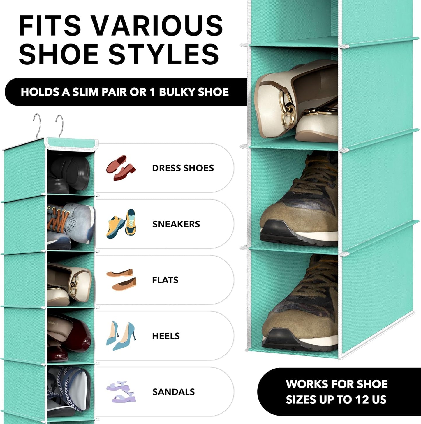Simple Houseware 10 Shelves Hanging Shoes Organizer Holder for Closet, Grey