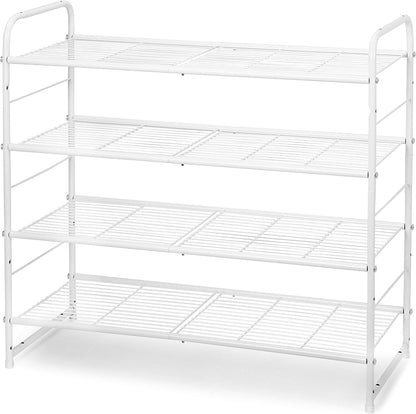Simple Trending 3-Tier Stackable Shoe Rack, Expandable & Adjustable Shoe Shelf Storage Organizer, Wire Grid, Black