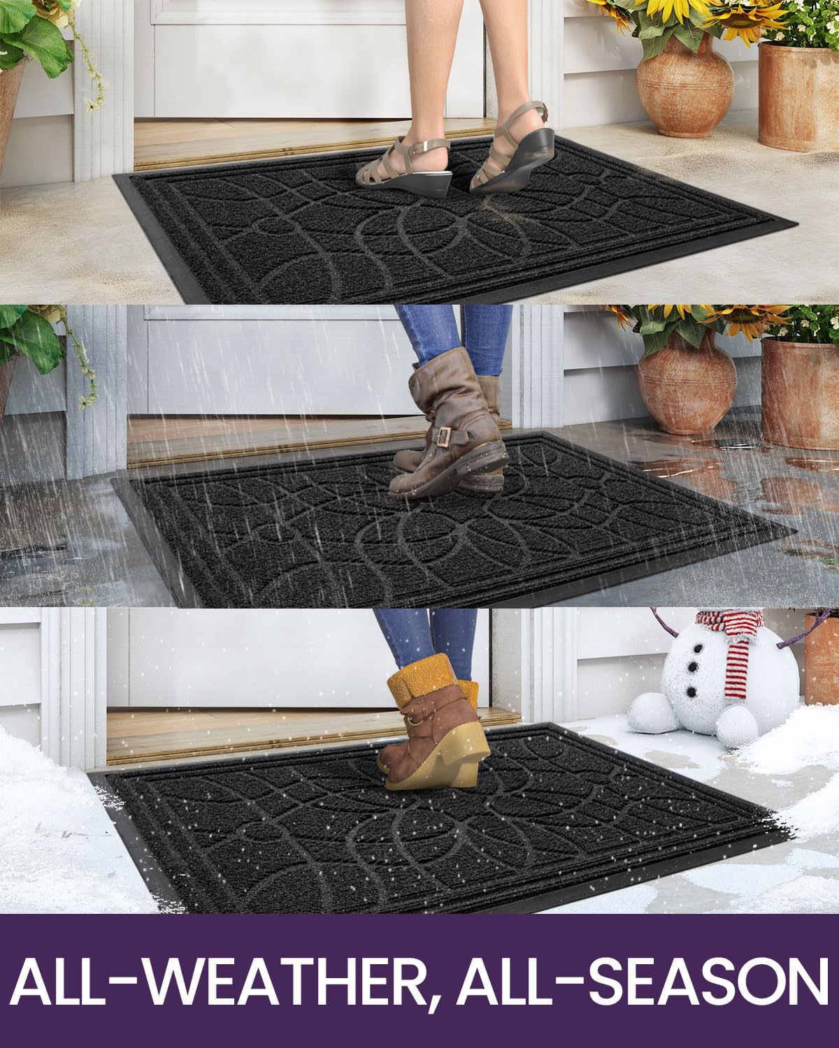 DEXI Front Door Mat Outside Entrance, Heavy Duty Non Slip Low Profile Doormat for Entryway, Trap Dirt and Moisture Welcome Mats, Easy Clean, Patio, Garage, 3x2, Blue