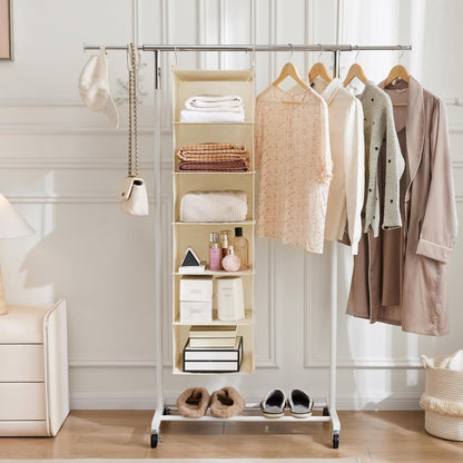 MAX Houser 6 Tier Shelf Hanging Closet Organizer, Closet Hanging Shelf with 2 Sturdy Hooks for Storage, Foldable (Grey)