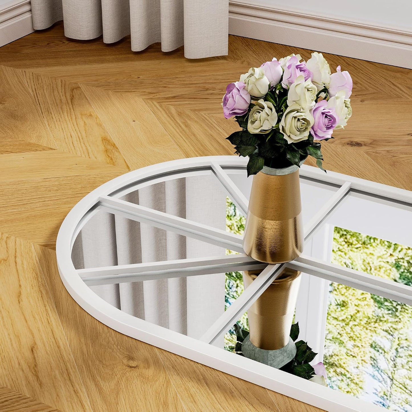 OGCAU Floor Full Length Mirror, 56"x20" Arched Full Body Mirror, Hanging or Leaning, Standing, Wall Mounted with Aluminum Frame for Bedroom Living Room, White