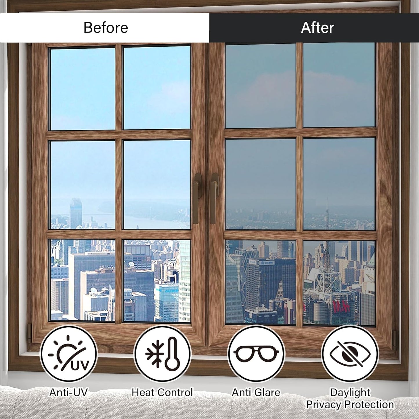 Finnez Frosted Privacy Window Film - Static Cling No Adhesive, Reusable & Easy to Remove, Decorative Glass Film for Home Bathroom Office Door, Crystal Clear 17.5 x 78.7 inches