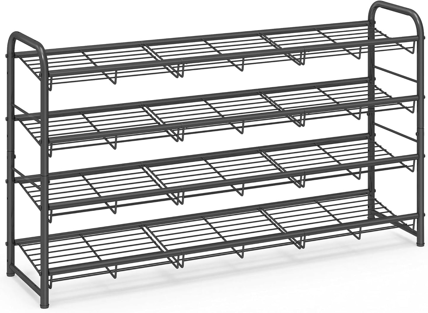 SONGMICS Stackable Shoe Rack, 4 Tier Metal Shoes Rack Storage Shelf, Holds up to 16 Pairs Shoes, Adjustable Slanted Shelves Shoe Tower Organizer for Closet Entryway Small Spaces, Black