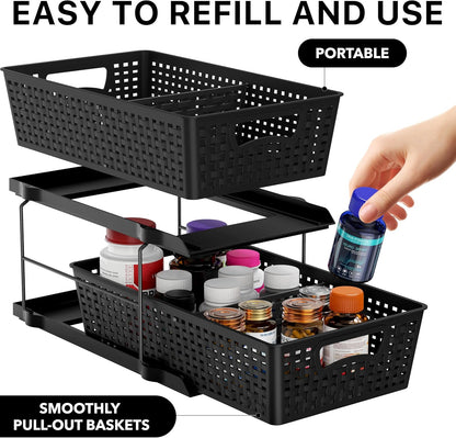 Simple Houseware 2 Tier Bathroom Organizer Tray Pull-Out Sliding Drawer/Under-Sink Storage, Clear