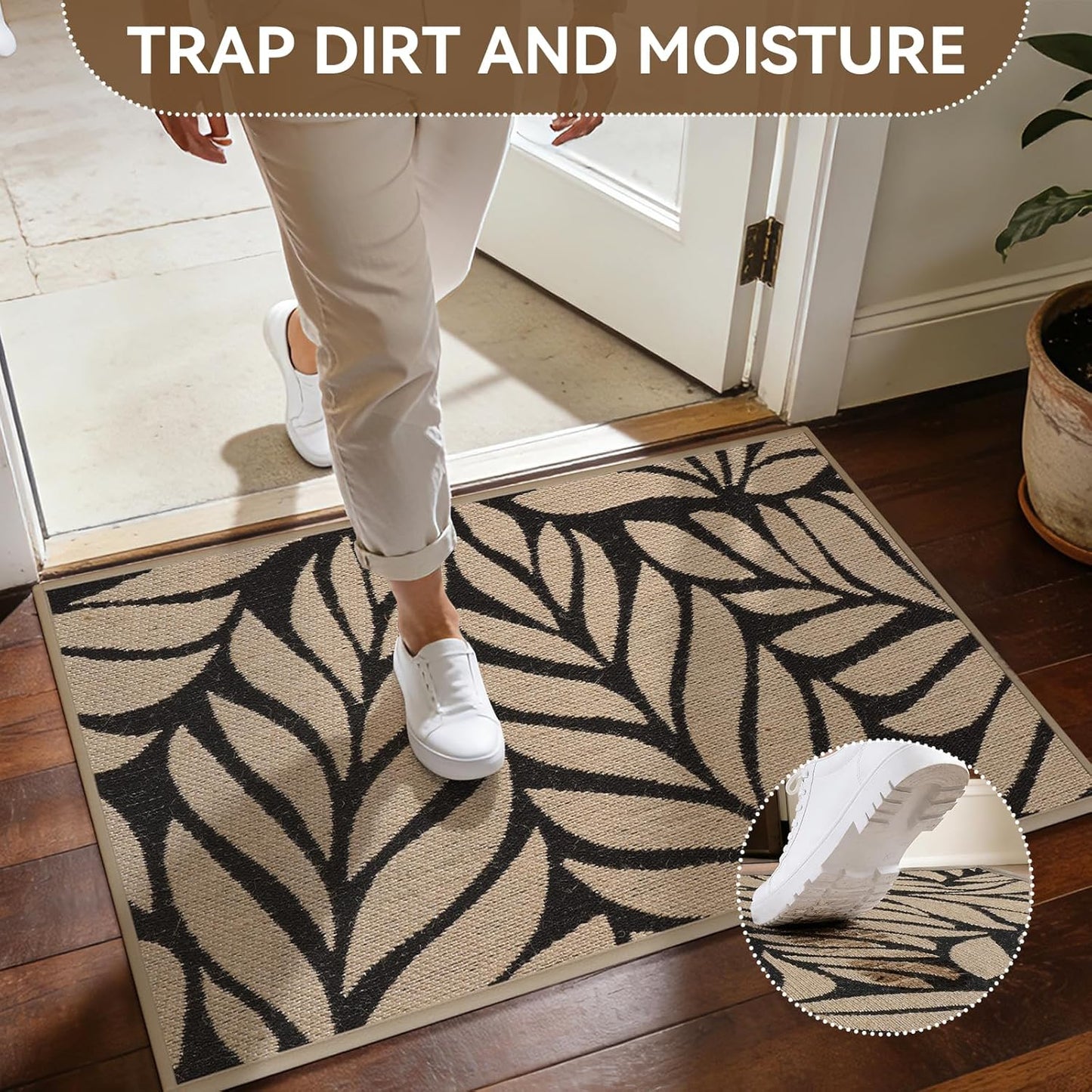 Door Mat Indoor Outside Entrance 17"x30", Low-Profile Non Slip Outdoor Inside Doormat Entryway Mat, Dirt Resistant Absorbent Front Porch Welcome Entry Mats, Washable Easy Clean, Brown