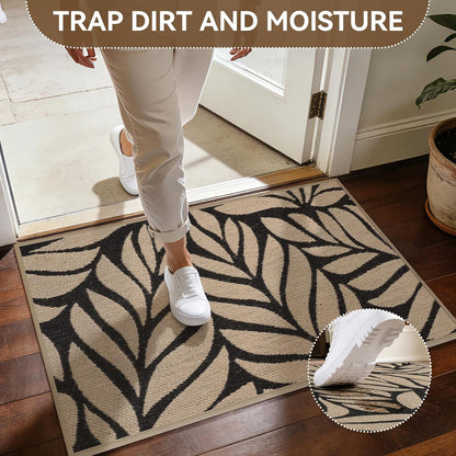 Door Mat Indoor Outside Entrance 17"x30", Low-Profile Non Slip Outdoor Inside Doormat Entryway Mat, Dirt Resistant Absorbent Front Porch Welcome Entry Mats, Washable Easy Clean, Brown
