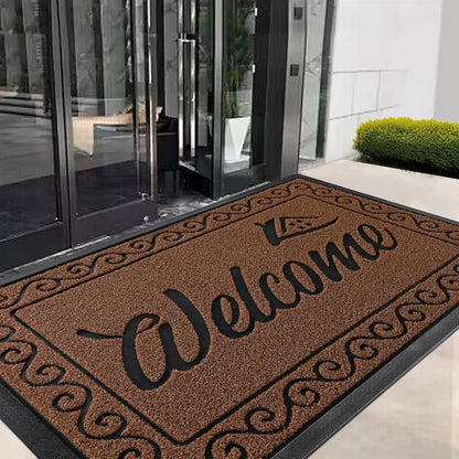Yimobra Welcome Mat, Heavy Duty Sturdy Door Mats for Home Entrance Outdoor Indoor, Front Doormat for Outside Patio Floor Entry Porch Garage Office, Waterproof, Low Profile, 29.5x17, Black Grey