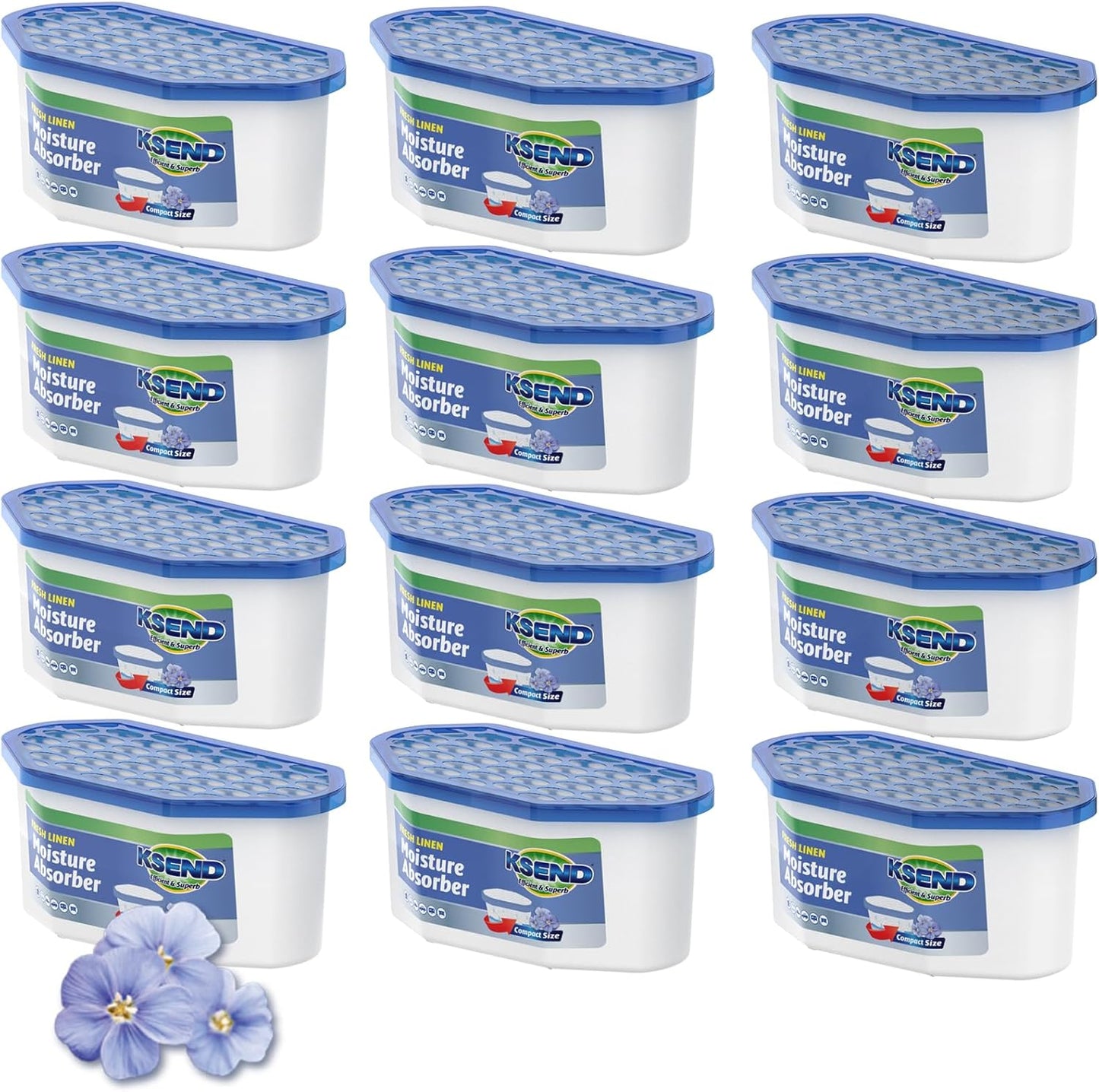 Ksend Moisture Absorbers, 12 Pack, Compact Dehumidifier for Closet, Efficient Humidity Absorber Boxes, Moisture Absorber for Closet, Odor Eliminator with Fragrance Free, Blue, 6.4oz, 300ml